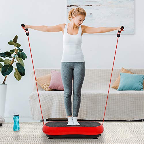 Full Body Vibration Platform Massage Machine Workout Trainer with Bluetooth Music Connection - color: Red