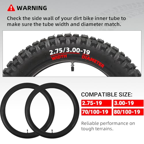 AR-PRO (2-Pack) 2.75/3.00-19" Heavy Duty Dirt Bike Inner Tubes with TR4 Valve Stem for 70/100-19, 80/100-19 19" Dirt Pit Tires, Compatible with Surron, Talaria, Segway, UltraBee and More - size: 2.75/3.00-19 (70/100-19)