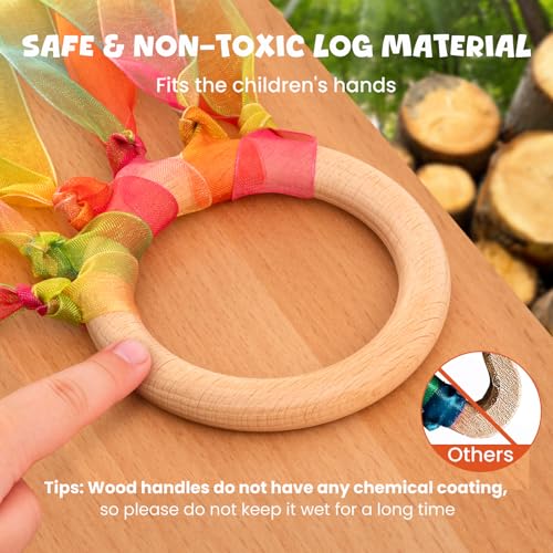 2Pcs Ribbon Hand Kites, Gymnastics Dance Ribbons,Dancing Streamer with Wood Ring for Artistic Dance, Gymnastics, Entertainment, Decoration and Party - color: Aurora Gleam
