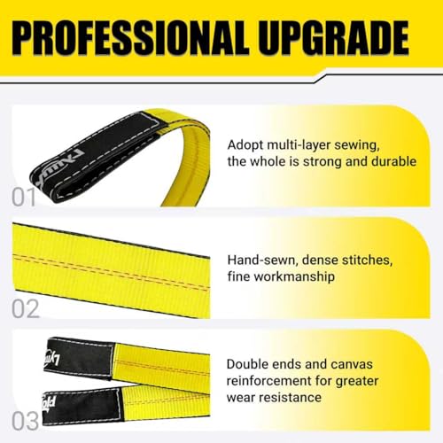 2''x 6.6FT Lift Sling Web Strap/Wear Guard End, Heavy Duty Flat Eye Lifting Sling with 13,000 lbs Reinforced Loops for Tree Saver Lifting Furniture Appliances Machine 2PK - size: 6.6ft