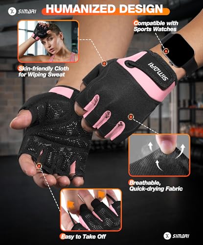 SIMARI Breathable Workout Gloves with Cushion Pad/Grip/Reduce Calluses, Weight Lifting Gloves for Gym Exercise, Cycling, Weightlifting Training, Fitness, Pilates, Kayaking, Gift for Men & Women - color: 2-Pink, size: Medium