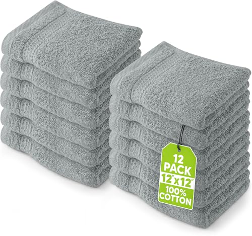 Utopia Towels 12 Pack Premium Wash Cloths Set, 12 by 12 Inches, 100% Cotton Ring Spun, Highly Absorbent and Soft Feel Essential Washcloths for Bathroom, Spa, Gym, and Face, Cool Grey - color: Cool Grey, size: 12 Wash Cloths