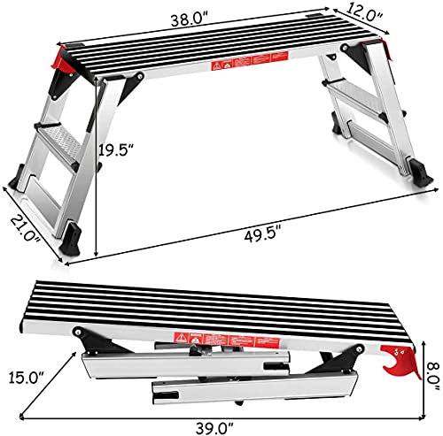 ERGOMASTER 40'' Step Stool Folding Ladder Portable Work Bench Aluminum Drywall Stool with Non Skid Rubber Platform Step with Max 330 lbs Capacity - size: 40*12''