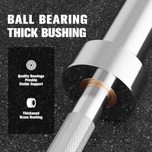 RitFit Elite 7ft Olympic Barbell, Robust 45lb Barbell for Weightlifting and Powerlifting, Superior Olympic Bar with Exceptional 500lbs Load Capacity, Weight Bar for 2” Standard Plates - color: Silver, size: 7 ft 500 lb 45 lb with Collar