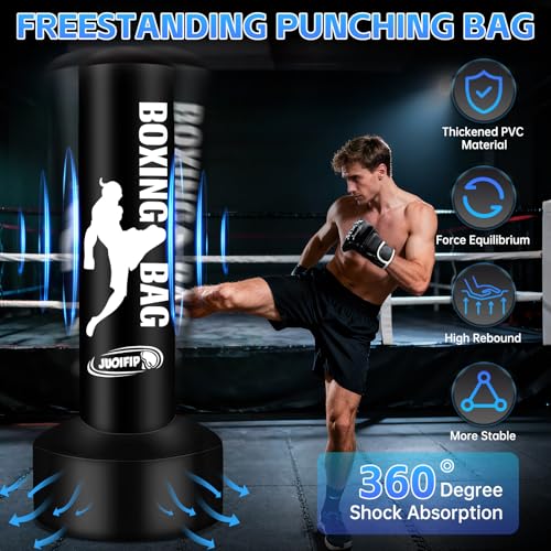 Standing Punching Bag for Adults, Boxing Bag with Stand for Stress Relief & Home Gym, Kicking Bag for MMA Training, Includes Boxing Gloves, Electric Air Pump, Grip Trainer, Jump Rope & Band