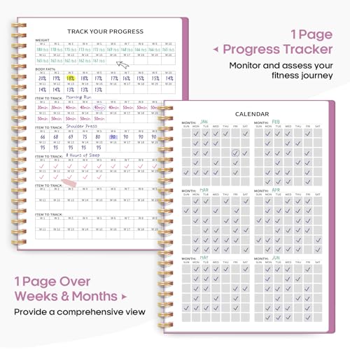 Fitness Workout Journal for Women & Men, A5(5.5" x 8.2") Workout Log Book Planner for Tracking, Progress, and Achieving Your Wellness Goals-Purple - color: j.Purple