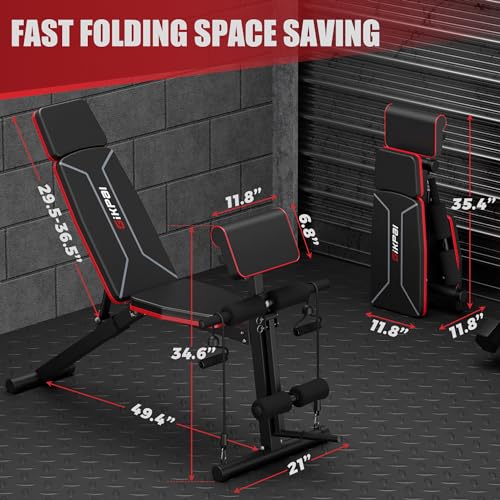 GIKPAL Adjustable Weight Bench - Workout Bench Press for Home Gym, Foldable Incline Decline Sit up Exercise Bench for Full Body Strength Training w/Leg Extension and Preacher Pad - color: Black - Glossy
