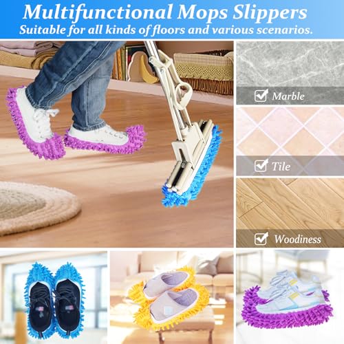 4 Pcs Shoes Cover Dust Duster, Washable Mop Slippers Shoes for Floor Cleaning, Reusable Microfiber Duster Mops for House, Office, Bathroom, Kitchen Cleaning (2Pairs)