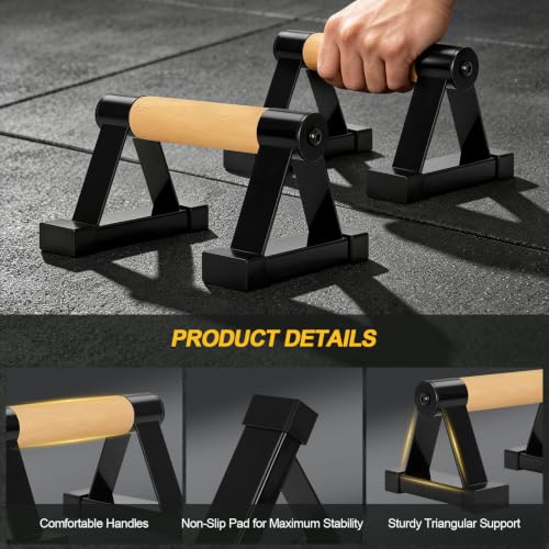 Parallettes Wooden Parallettes Calisthenics Bars Handstand Parallettes Bars | Calisthenics, Handstand, Floor Home Workouts, Metal Bracket Supports Up to 600 lbs for Fitness Training with Anti-Slip Grip