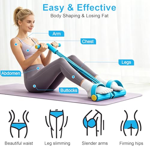Pedal Resistance Band with Handle, 6-Tubes Tesistance Bands with Handles, Natural Rubber Foot Pedal Resistance Band, Multifunctional Exercise Bands for Abdomen, Waist, Leg, Arm - color: Blue