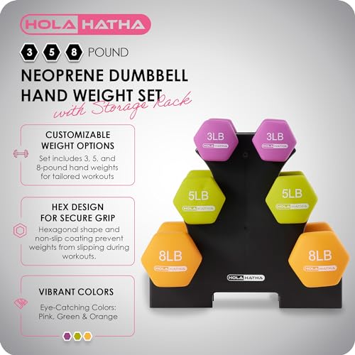 HolaHatha 1, 2 and 3 lb Neoprene Dumbbell Strength Training Weight Set with Rack - color: Multicolor, size: 32 LB
