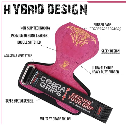 Cobra Grips Weight Lifting Gloves with Adjustable Neoprene Padded Wrist Wraps - Heavy Duty Alternative to Power Lifting Hooks for Deadlifts - color: FIT Red Leather, size: 4.25 - 7.0"