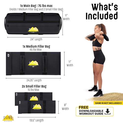 Sandbags for Working Out (Unfilled) - Enhance Your Fitness with Our Workout Sandbag, Versatile & Durable Sand Bags for Weight Training 15-75 lbs - Sandbags for Fitness Guide Included - color: Dark Gray