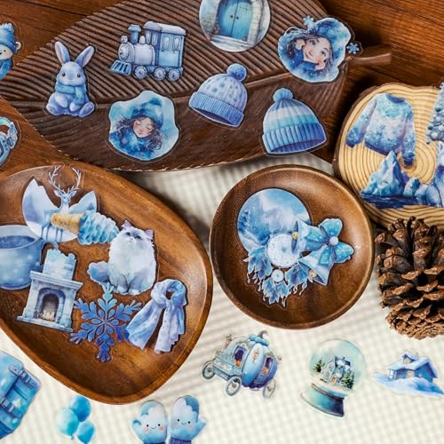 56PCS Snowflake Stickers Aesthetic PET Winter Stickers | Graffiti Butterfly Decals, Waterproof, For Scrapbook DIY Crafts Album Bullet Journal Planner - color: Winter