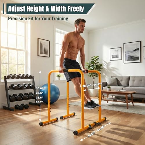 OLIXIS Dip Bar, Adjustable Heavy Duty Dip Station with Soft Foam Handles | Stabilizer Parallel Parallette Bar Fitness Equipment for Home, Gym, Patio, Office