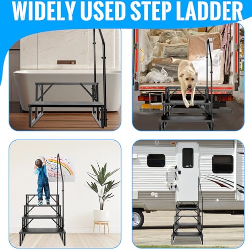2 Step RV Stairs with Handrail, 660LBS Heavy Duty Anti-Slip Metal RV Steps, Detachable Outdoor Stairs for 5th Wheel/Hot Tub/Mobile Home/Pool - style: 2 Step