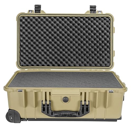 Eylar 22" Carry-On Roller Hard Case With Ragar Reconfigurable & Reusable XP Crosslink Foam, Waterproof, Shockproof For Equipment, Drones And Cameras, TSA Standard (2 Ragar Layers) (Tan) - color: Tan