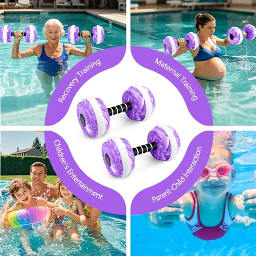 Aquatic Exercise Dumbbells, 2PCS Water Weights for Pool Exercise, Water Aerobics Equipment, High-Density EVA-Foam Pool Weights Dumbbells for Weight Loss, Pool Fitness, Water Exercise - color: Purple