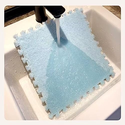 10pcs Plush Puzzle Foam Floor Mat, Soft Fluffy Interlocking Square Foam Tiles Area Rugs Carpet for Parlor Bedroom Decoration(11.8x11.8in, Blue&White) - color: Blue&white
