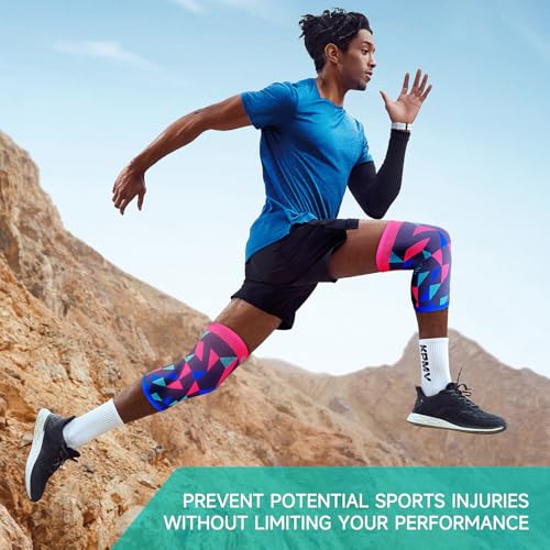 Sport Knee Brace for Women & Men - Knee Compression Sleeve for Running Knee Pain, Workout Sports Brace for dancing, Basketball, Fitness, Hiking(Geometric Figure, M, 2 Pack) - size: Medium, style: Geometric Figure