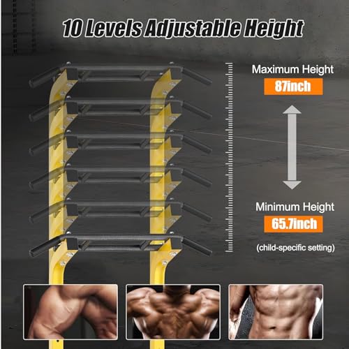 soges Power Tower Pull Up Bar Dip Station, All in One Free Standing Pull Up Bar for Home Gym with 7-Level Height Adjustable, Multi-Function Power Racks Strength Training Equipment, 330 lbs Capacity - color: Yellow