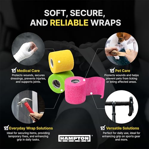 Hampton Adams | As Seen on Shark Tank | Self Adhesive Bandage Wrap (14-Pack) | 15ft | Pet Safe | Breathable Athletic Elastic Cohesive Bandage for Sports Injury Ankle Knee Wrist sprains (Rainbow Mix) - color: Rainbow Mix