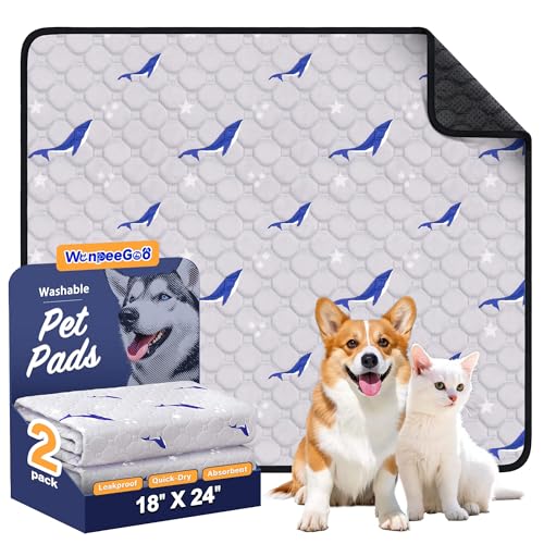 Washable Dog Pee Pads, Non-Slip Waterproof, 18 x 24 in, 2 Pack, Dolphin | Super absorbent, waterproof and non-slip; washable, reusable dog pads for crates, playpens, floors, furniture and travel - color: Dolphin Pattern, size: 18"x24"(Pack of 2)