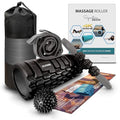 321 STRONG 5 in 1 Foam Roller Set with Hollow Core Deep Tissue Massager, Muscle Roller Stick, Stretching Strap, Spikey Plantar Fasciitis Ball, and Carry Bag, with 4K eBook - color: Bold Black