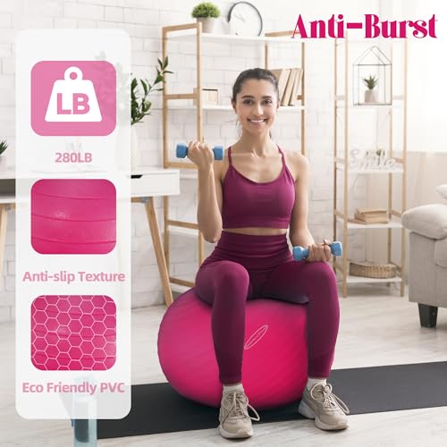 Fitvids Anti-Burst and Slip Resistant Exercise Yoga Fitness Birthing Ball with Quick Pump, 2,000-Pound Capacity, Multiple Colors and Sizes - color: Pink, style: 15-18in (38-45cm), S