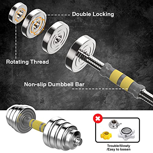 PHOEROS Adjustable Dumbbell Set - 44/66/88 LBS weights set, Dumbbell Barbell 3 in 1, Steel Dumbbells Pair with Connecting Rod for Adults Women Men Fitness Workout, Home Gym Exercise Training Equipment - color: 44lbs