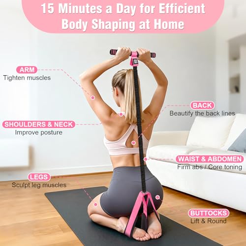 Upgraded Pedal Resistance Band with Handles, Multifunction Foot Pedal Resistance Bands for Abdomen,Waist,Arm, Core/ABS,Leg Workout at Home - Physical Therapy,Stretching,Strength Equipment - color: Pink