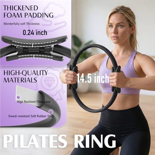 JKSHMYT Pilates Ring Fitness Circle for Women, Pilates Equipment – 14.5" Home Magic Exercise Workout, Better me Pilates Essentials Starter Set for Beginners Toning Inner Thighs, Arms and Core - color: Black