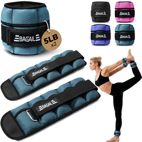 BAGAIL Ankle Wrist Weights for Women & Men, Set of 2 (Available in 0.5/1/2/3/4/5 lb Each), Wearable Leg Arm Weights with Sleek Design & Secure Fit for Walking, Running, Pilates, Home Fitness - color: Blue, size: 10 Lb Pair (1-5 Lb Each Adjustable)