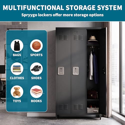 72" Height Metal Locker for Employees with 3 Door,Heavy Duty Steel Storage Lockers with Card Slot for Home Office School Gym Garage,Locker with Lock for Sports,Employees,Assembly Required - color: Black