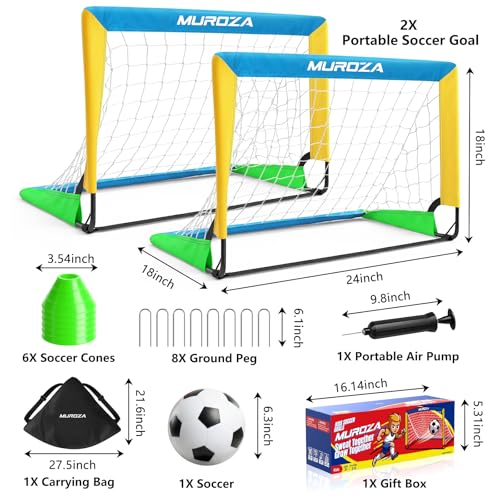 Kids Soccer Goal, Soccer Goals for Backyard Set | 2 Pack 2x1.5ft Portable Pop Up Soccer Nets with Ball and Cones, Soccer Training Set for Toddlers, Indoor & Outdoor Games - color: Blue, Yellow, Green