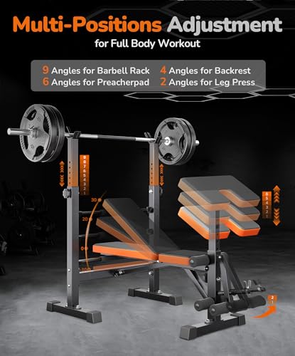 Adjustable/Foldable Weight Bench, 660LBS Home Gym Workout Bench Lifting Sit-up Exercise Bench for Bench Press - color: Orange