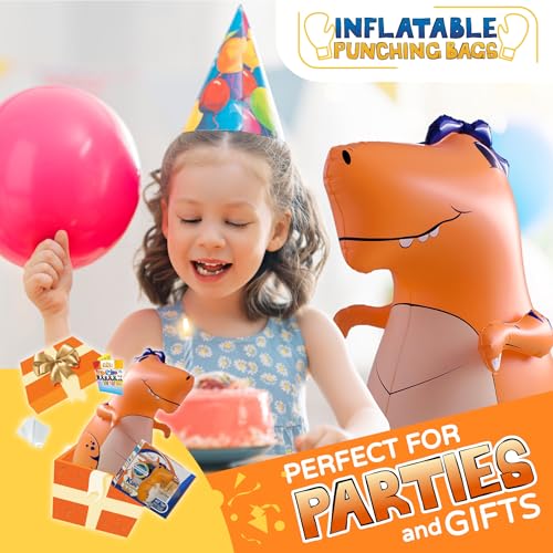 INFLATABLE DUDES Dinosaurs -Kids Punching Bag | Sand-Base | Bop Bag, Pre-filled with Sand, Inflatable Toy, Punching Bag for Kids, Enhanced Bounce-Back Action, Indoor/Outdoor - color: Orange Small T-Rex | Pre-filled with Sand