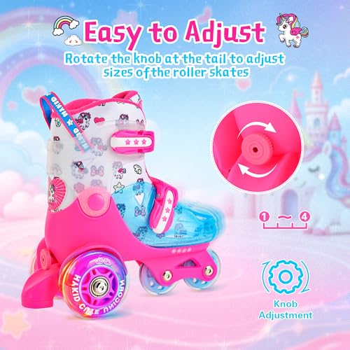 HYKID Toddler Roller Skates, 4 Adjustable Sizes, Fun Illuminating, Safety Three-Point Type, Breathable Upper, Beginners' Roller Skates for Girls Boys Kids - color: Unicorn Rose Pink, size: Toddler (8C-10.5C)