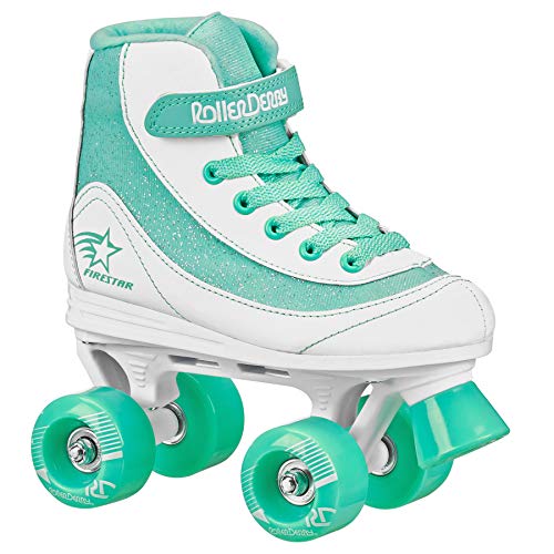 Roller Derby Firestar Youth Skates for Girls, Boys, Beginners, Kids - color: White/Mint, size: 12