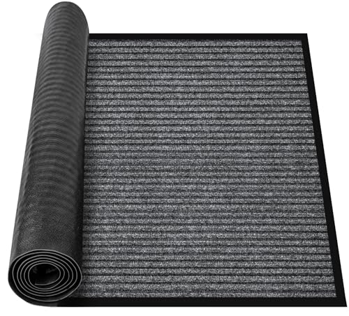 MYFAMIREA Commercial Floor Mat 4' x 6' Extra Large Front Door Industrial Rug Heavy Duty Brush Step Entrance Mat Weather Utility Rug with Non Slip Rubber Backing Low Profile for Entryway, Charcoal Grey - size: 4 x 6 Feet