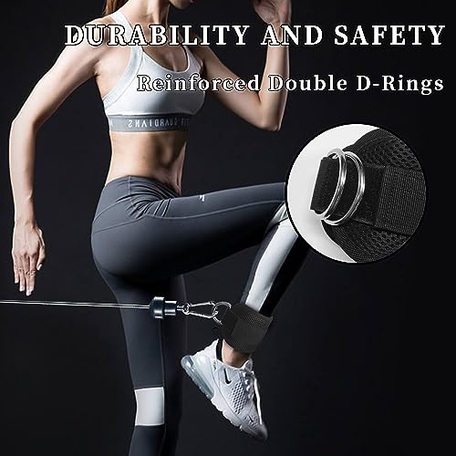 Fitness Ankle Straps for Cable Machines, 2 Pack Comfortable Adjustable Padded Ankle Wrist Cuffs, Kickback Glute Workouts for Men Women, D-Ring Leg Straps with Neoprene Padding - color: yy-Black