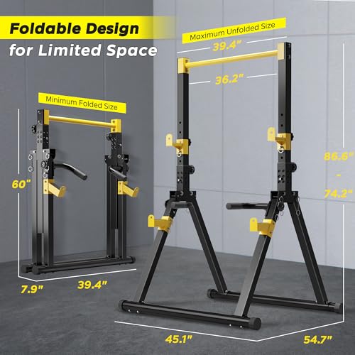 SogesHome Power Tower Dip Station Pull Up Bar for Home Gym, Adjustable & Foldable Multifunction Fitness Workout Station with Triangular Stability Design for Strength Training - color: Black Yellow