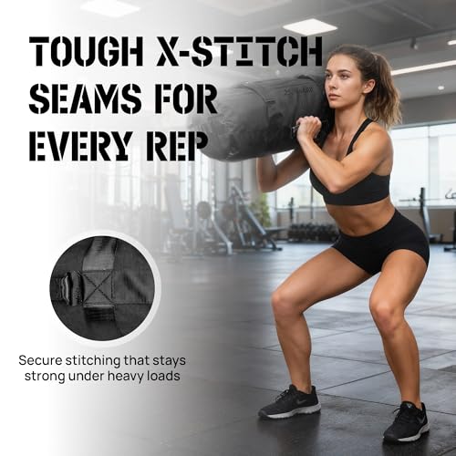 Yes4All Sandbags for Working Out, Adjustable Sand Bags for Weight Training with Handles, Multiple Colors & Sizes 5-200lbs - color: F. Black - M (25-75 Lbs)