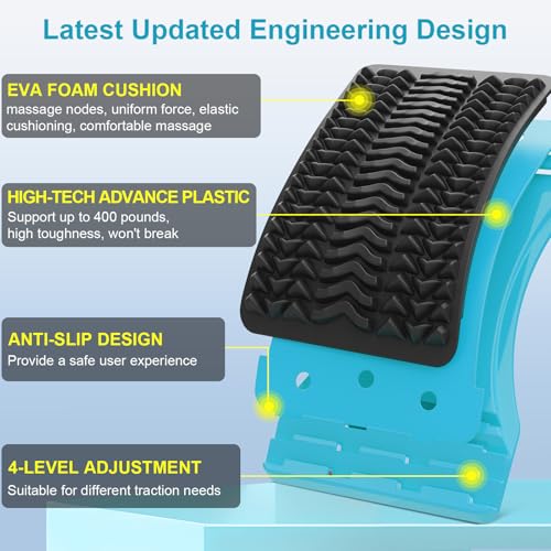 MINOLL Back Stretcher for Lower Back Pain Relief, Multiple Level Adjustable Arch Lumbar Back Cracker Board, Back Cracking Device, Back Massager for Scoliosis, Spine Decompression Support - color: Dark Blue