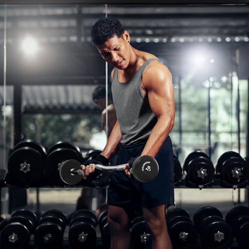 Philosophy Gym Rubber Fixed Barbell, Pre-Loaded Weight EZ Curl Bar for Strength Training & Weightlifting - style: 10 LB