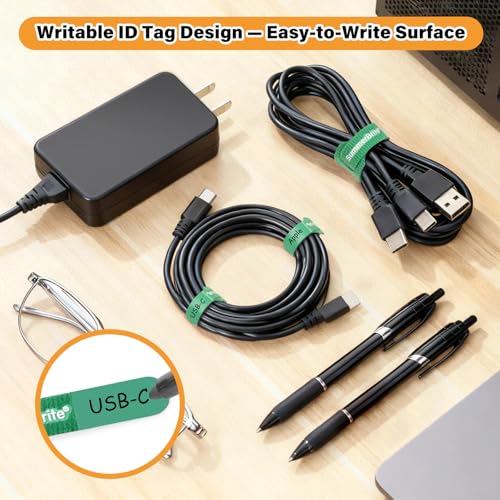 SummerBrite 70 Pack Multi-Color Cable Ties 8 Inch with Writable Labels, Reusable Cord Organizer Straps, Hook & Loop Wire Management for TV, Audio, Ethernet, Electronics & Heavy Duty Cords - color: Multicolored, size: 8IN