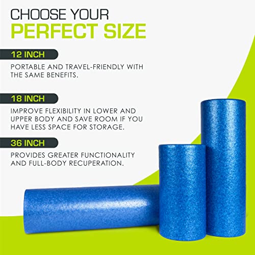 ProsourceFit High Density Foam Rollers 12 - inches long, Firm Full Body Athletic Massager for Back Stretching, Yoga, Pilates, Post Workout Trigger Point Release, Blue - color: Blue, size: 12"H x 6"D