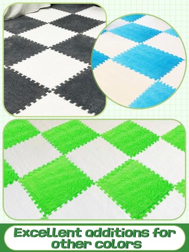 12 pcs Thickened Plush Foam Interlocking Floor Mat, Interlocking Foam Tiles with Edgings for Baby, Soft Anti-Slip Puzzle Area Square Rug Playmat for Children Room Bedroom(11.8", White) - color: White