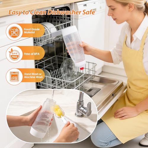 Pancake Batter Dispenser Bottle Kit with 7 Accessories, 1000ml Silicone Squeeze Pancake Mixer Bottle with Whisk Ball and Stand Base, Pancake Shaker Bottles for Cupcakes Muffins Waffle Crepes(2pack) - color: White