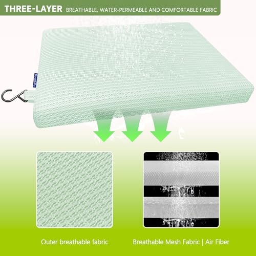 Gooo&Ma Shower Cushion, Non-Slip Air Fiber Bath Pad, Green | Waterproof, 3D mesh quick-dry, hook, for shower bench/chair, elderly & pregnancy, 16"x12"x2", washable - color: Green